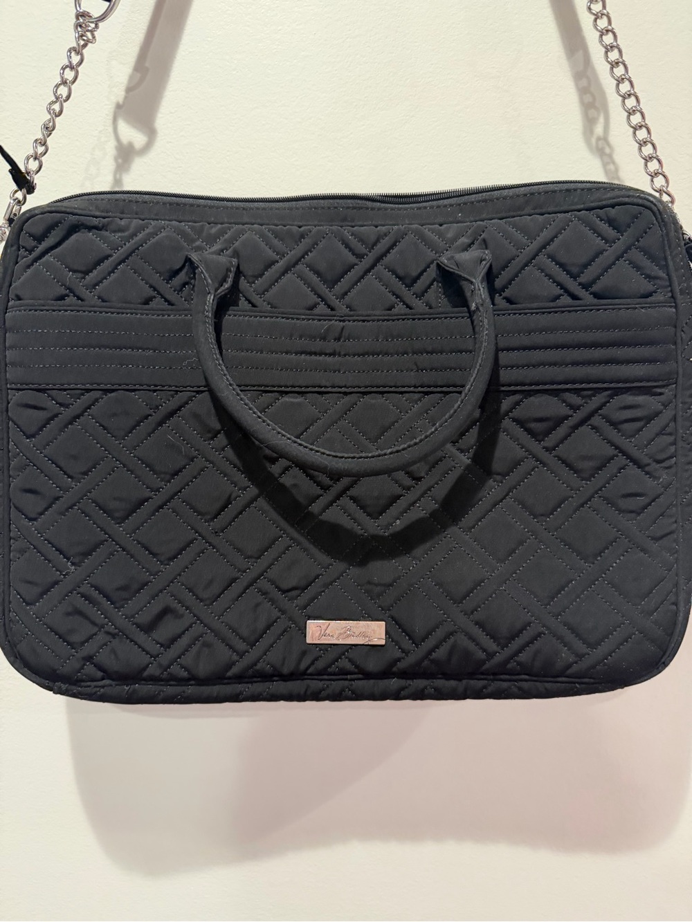 Vera Bradley Classic Black Quilted Laptop Crossbody Messenger Bagy Work Tote